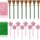 18Pcs Princess and Witch Party Favors with Star Ballpoint Star Pencil Witch Broom Ballpoints Broom Pencils Glitter Mini Spiral Notepads for Party Supplies Decorations