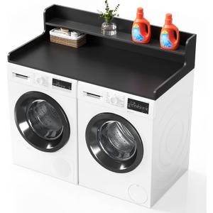 SpaceAid Washer Dryer Countertop with 2-Tier Shelf, Wood Topper with Edge, 54" Width x 27.5" Depth Cover Organizer Guard for Washer and Dryer Counter Laundry Hamper Storage (Black)