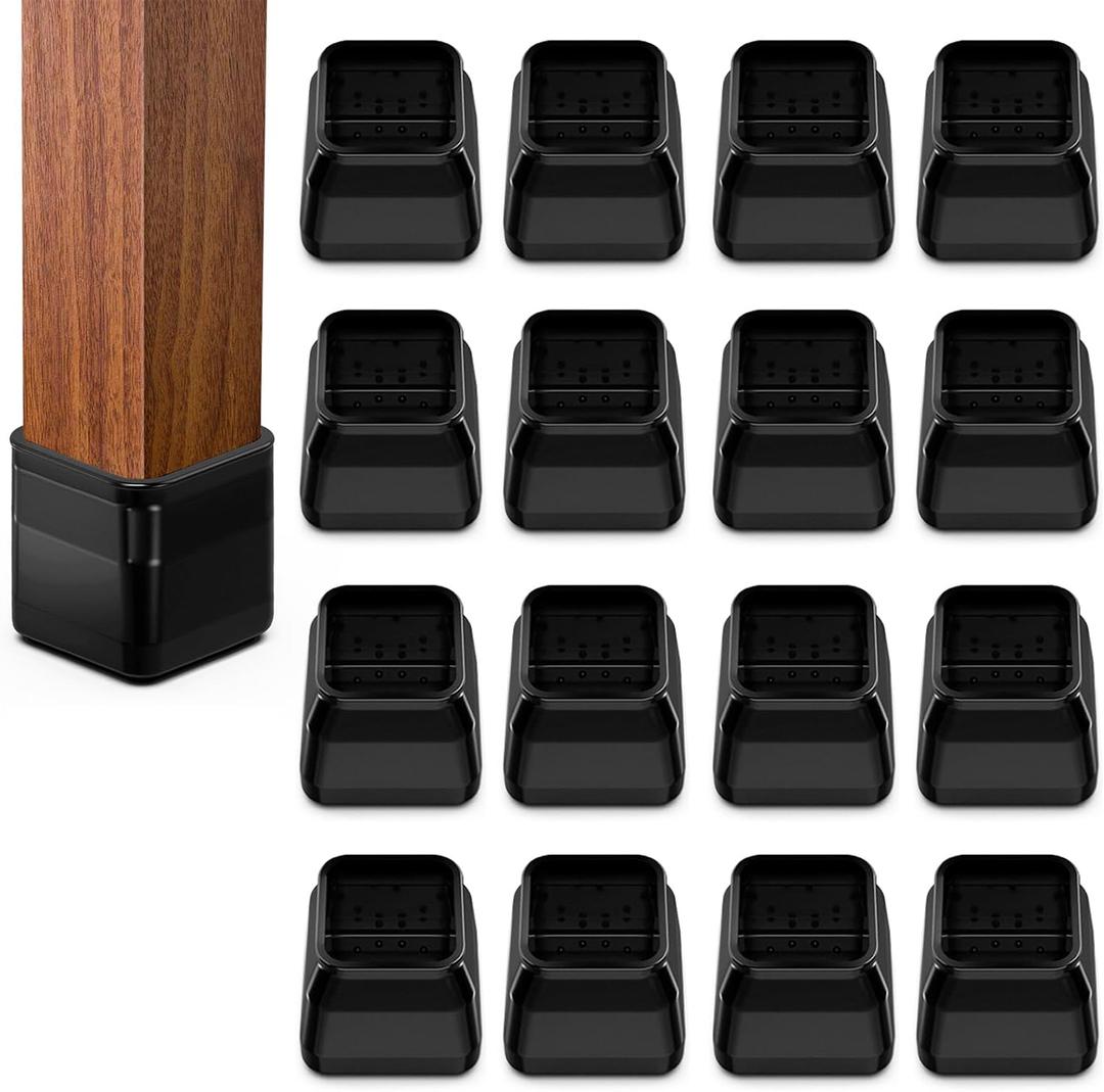 16pcs Square Chair Leg Floor Protectors, Felt Pads Chair Leg Protectors for Hardwood Floors, Silicone Furniture Feet Cups Covers Felt Pads, Prevents Scratches & Reduce Noise, Black, Small,Square S (0.90'' -1.22''), Black-16pcs