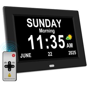 10'' Large Display Digital Alarm Clock for Seniors Date Day of Week Electric Digital Clocks 12 Alarms 4 Colors Desk Calendar Clocks for Memory Loss Alzheimers Clock Auto DST/Dimmer (Black)