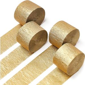 PartyWoo Gold Crepe Paper Streamers 4pcs 328ft Pack of Gold Crepe Paper for Wedding Birthday Baby Shower Engagement Anniversary New Year Eve Graduation Party Decorations(1.8 Inchx82 Ft/Roll)