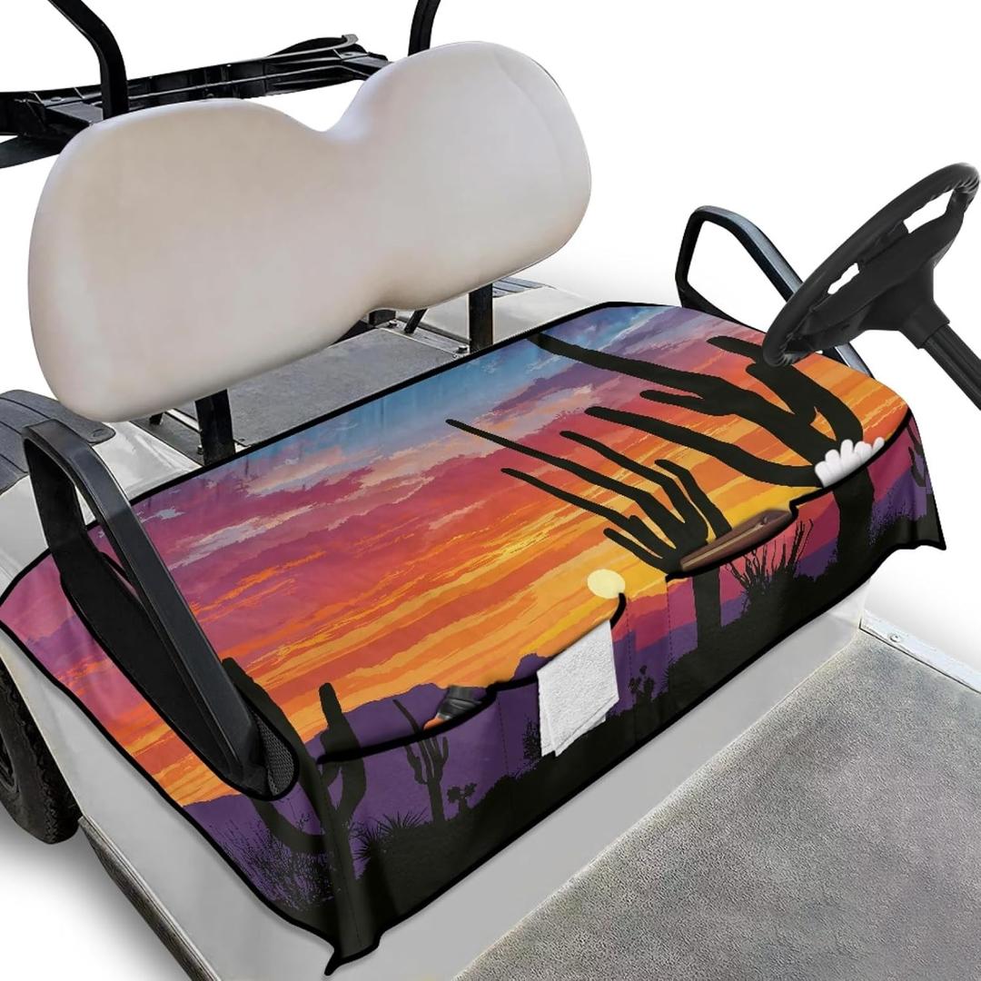 Universal Golf Cart Seat Covers for Women Men Non-Slip Golf Cart Seat Towel Blanket Golf Cart Accessories (Arizona Cactus Sunset)