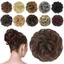 FESHFEN Messy Bun Hair Piece - Wavy Synthetic Chignon Scrunchies for Instant Volume, Elastic Bun Ponytail Hair Extensions Thick Hairpieces for Women, Brunette Brown 1.50 oz (Medium)