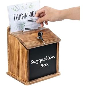MyGift Rustic Burnt Wood Wall Mountable Fundraising Donation Suggestion Box / Comment Ballot Box with Lock and Key, Clear Acrylic Sign Holder and Chalkboard Surface