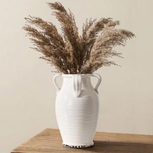 White Ceramic Vase with 4 Handles, 10.16" Tall Retro Ice Cracked Flower Vase, Antique Vases for Modern Farmhouse Home Decor, Wedding, Living Room, Table, Shelf Decor, Cracked White