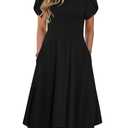 Zeagoo Summer Beach Dresses for Women Casual Summer Dresses for Women 2026 Short Sleeve Midi Dress Casual Flower Printed Long Dress Flare Dress Black L