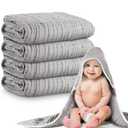 Chumia 4 Pieces Muslin Hooded Baby Towels for Newborn Girls Boys 32"x 32" Cotton Infant Bath Towel Absorbent Unisex Hooded Blankets for Babies Toddler, Newborn Registry Baby Gift (Light Gray)