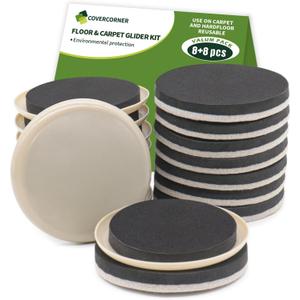 Furniture Sliders for Hardwood Floors, Furniture Sliders for Carpeted Floors, 16 PCS 3 1/2 inch Combo Pack, Sliders for Moving Furniture, Furniture Movers Sliders