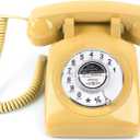 Rotary Phone, Vintage Phone, Retro Phones for Landline, Corded Old Telephone with Redial Function for Home Office Hotel School, Yellow