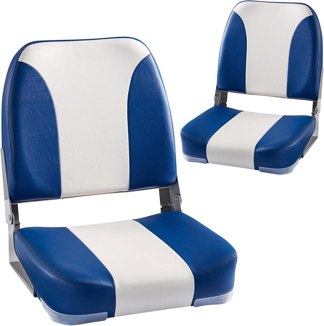 2 Pack Standard Low Back Boat Seats, Fold-Down Fishing Boat Seat Blue/White