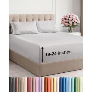 Extra Deep Queen Sheet Set - 4 Piece Breathable & Cooling Bed Sheets - Easily Fits 18 to 24 inch Mattress - Ultra Soft, Wrinkle & Fade Free w/ Extra Deep Pockets - Hotel Luxury Bedding - French Grey