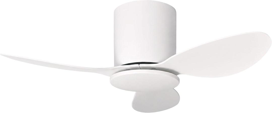 25 Inch Small Ceiling Fan Without Light, Low Profile, White, Medium