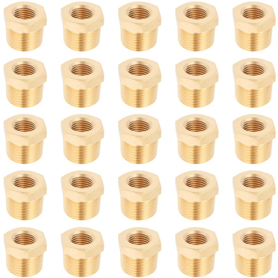 LTWFITTING Brass Pipe Hex Bushing Reducer Fittings 1/2 Inch Male x 1/4 Inch Female NPT(Pack of 5)