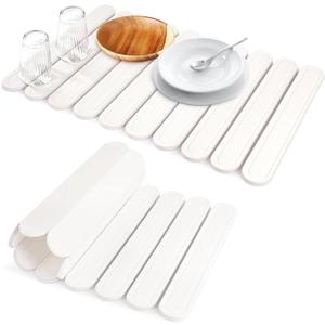 Stone Drying Mat for Kitchen Counter, Large Stone Dish Drying Mat Foldable Diatomaceous Earth Water Absorbing Mat for Dishes Bottles Cups Match Any Countertop White 24" x 16"