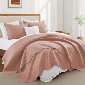 IR Imperial Rooms Queen Quilt Bedding Set Size (90" x 96") + 2 Pillow Shams (20" x 26"+ 2") - 3 Pcs All Season Lightweight Reversible Microfiber Coverlet Embossed Quilt Bedspread (Peach/Baby Pink)