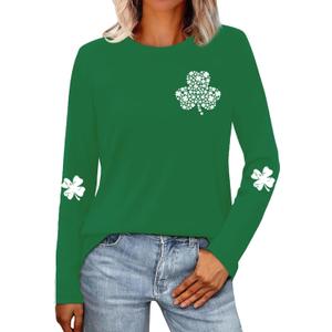 St Patricks Day Shirt for Women Lucky Shamrock T-Shirt Long Sleeve Irish Clover Heart Tee Top (Green, XXL)