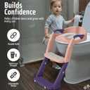 3-in-1 Toddler Potty Training Toilet Seat with Foldable Ladder Adjustable Toddler Toilet Seat for Boys & Girls with Soft Cushion, Ergonomic Backrest, Non-Slip Pedal and Safety Grips (Pink & Purple)