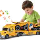 Toddler Boy Toys for 3 4 5 6 7 Years Kids, 27" Semi Construction Carrier Truck Toy with Excavator and Dump Truck, Friction Powered Toys with Lights and Sounds, Birthday for Boy Girls