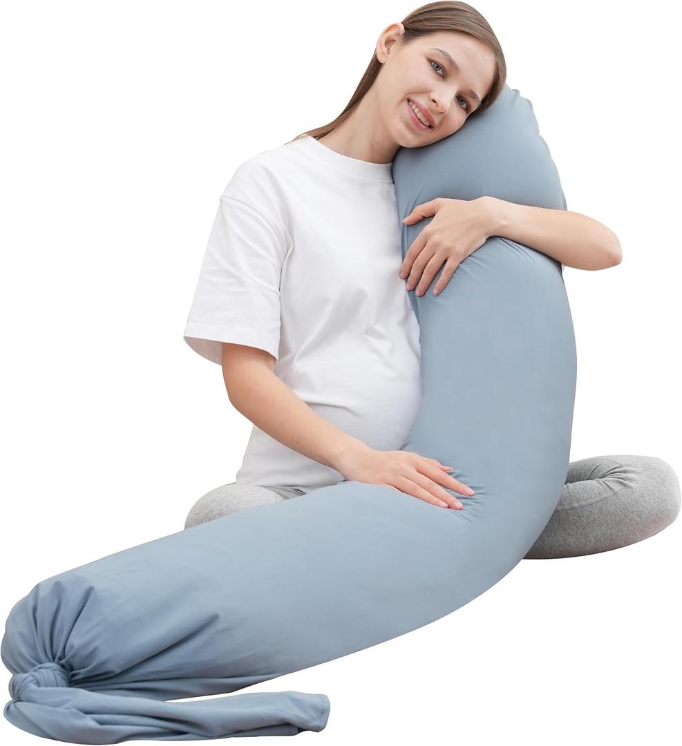 MOON PARK Pregnancy Pillow - Incredibly Smooth and Soft Cooling Cover I Shaped Full Body Maternity Pillow with Removable Cover - Support for Side, Back, Legs, Belly, HIPS - Grey