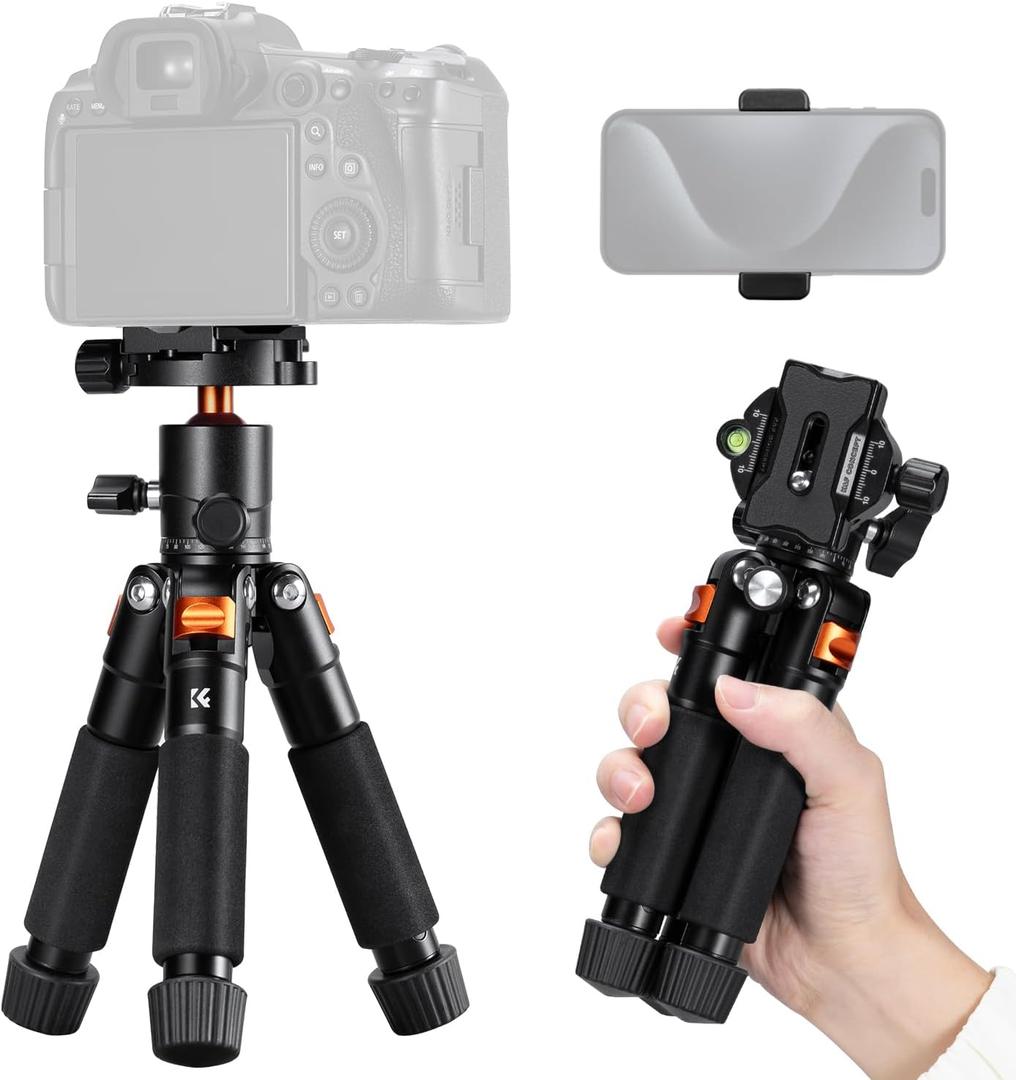 K&F CONCEPT Mini Desk Tripod, 21.6'' Compact Small Tripod with Ball Head Load up to 13.22 lbs/6 KG, 1/4 inch Quick Shoe Plate& Phone Holder for DSLR Camera Phone.