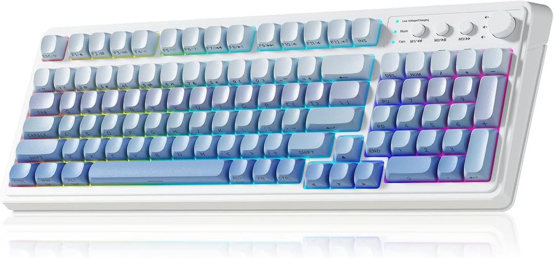 AULA S99 Gaming Keyboard, Wireless Computer Keyboards, Tri-Mode Bluetooth Creamy Custom Keyboard with Number Pad, RGB Backlit Media Knob Cute Programmable Keyboard for PC Gamer - Gradient Blue