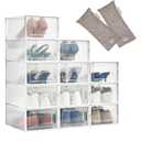 HomeBuddy Shoe Organizer for Closet - 12 Pack Shoe Boxes Clear Plastic Stackable Bins, Clear Shoe Boxes Stackable with Lids, Sneakers Storage Case, Zapateras Organizer for Shoes, Closet Shoe Organizer (White)