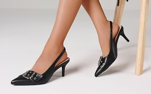 Dsevht Black Kitten Heels for Women Pointed Closed Toe Dressy Bow Heel Vintage Heeled Mules Sexy Pointy Studded Slip on Stiletto Pump Shoes, Size 6