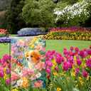 Spring Summer Welcome Garden Flag 12x18 Inch Double Sided Dog Floral Butterfly Burlap Small Yard Flag Seasonal Farmhouse Outside Outdoor Decoration