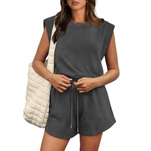 OFEEFAN Rompers for Women 2025 Cap Sleeve Athletic Romper Crewneck Summer Outfits Going Out Date Night Jumpsuits Shortalls Fashion Onesie Dark Grey L
