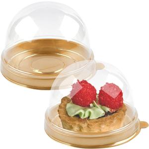 TOFLEN 100Pcs Mini Cake Containers with Clear Dome Lids for Mini Desserts Cupcake, Cheesecake, Cocoa Bomb, Strawberry, Mooncake (Gold)