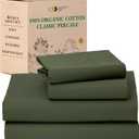 California Design Den Queen Sheets Set - Soft 100% Organic Sheets with Deep Pockets, Crisp Percale, Breathable and Durable Bedding Set - Olive Green