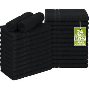 Utopia Towels Cotton Bleach Proof Salon Towel 16 by 27 inches, Bleach Safe Gym 100% Cotton Hand Towel, 24 Pack, Black
