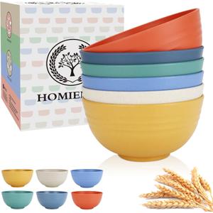 Homienly Wheat Starw Cereal Bowls, Unbreakable Bowl Set 6 PCS, Microwave and Dishwasher Safe Bowls, Alternative to Plastic Bowl Reusable, Bowl Set for Kitchen, Picnic, Camping, Party (26 OZ, Colorful)