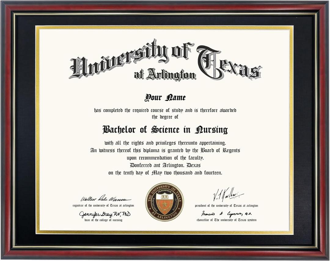 GraduationMall 14x17 Diploma Frame with Black over Gold Mat or Display 16x20 Certificate without Mat,Solid Wood & Tempered Glass,Cherry Finish with Gold Trim