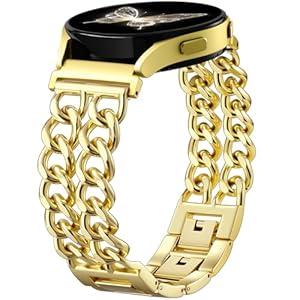 Stylish Gold Metal Band Compatible with Samsung Galaxy Watch 7 Band 6 5 4 40mm 44mm/ Watch Active 2 Fe/ 6 Classic/ 5 Pro/ 3, 20mm Double Chain link Smart Strap Accessories for Samsung Watch Band Women
