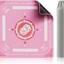 Mahjong Mat Table Cover 32x32 Inch Large American Mahjong Game with Game Rules, Travel Poker Playing Mats Portable Cloth Bag for 2025 Mahjongg Jongg Fans, Poker, Board Games and Dominoes(Pink)