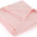 GINAMUSE Muslin Throw Blanket for Couch 100% Cotton Gauze Bed Blankets Lightweight Soft Cozy Breathable Summer Throws for Adults All Seasons Use,60"x90" Twin Size Pink
