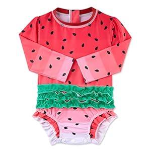 ADUKIDE 18-24 Month Swimsuit Girl Watermelon Long Sleee Zipper Bathing Suit Infant One Piece Ruffle Rash Guard Swimwear Sunsuit