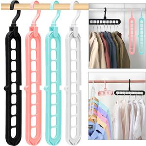 Closet Organizers and Storage, Multifunctional Organization and Storage Home Essentials Magic Space Saving Hangers with 9 Holes for Wardrobe Closet Heavy Clothes (4 Pack, Multicolor)