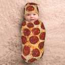 Burrito Pizzas Newborn Swaddling Blanket Beanie Hat Sets Soft Baby Receiving Funny Food Blanket Soft Sleeping Bag New Born Soft Sleep Sacks for Boys Girls