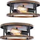 2 Pack Farmhouse Retro Style Ceiling Light Fixtures, Super Bright E26 Base, Anti-Corrosion Imitation Wood, and Black Flush Mount Ceiling Light for Hallway, Kitchen, Entryway, Porch, Living Room, etc.