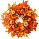 24" Fall Wreath for Front Door,Fall Decorations for Home,Autumn Velvet Pumpkin Wreath for Indoor Window Halloween Thanksgiving Decor