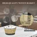 Wood Mug Holder Tree With Woven Basket, 4 Hooks Coffee Mug Holder, Countertop Mug Tree For Kitchen Counter Cabinet Coffee Bar Accessories Cup Display Organizer Hanger(Black)