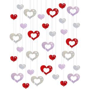  Valentine's Day Decorations Glitter Heart Swirls Hanging Decorations Foil Red Pink Silver Hearts Swirls Ornaments for Tree Ceiling Bridal Shower,Wedding,Engagement, 15pcs