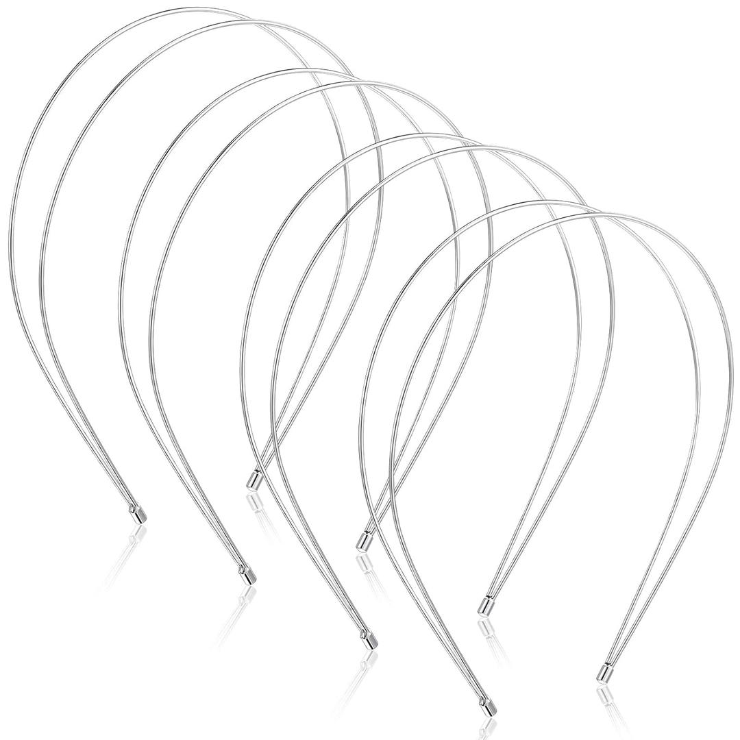Syhood 4 Pack Simple Metal Double Layer Headband, Thin Headband Classy Hair Styling Accessory for Women,gift Yoga Workout Headdress(Round,Silver)