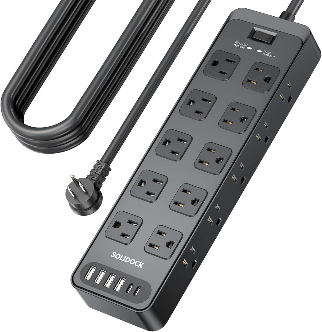 20 Outlet Power Strip with USB C,6Ft Extension Cord with Multiple Outlets, 2700 Joules Surge Protector,1875W/15A, ETL Listed for Home Office, Dorm, Gaming