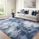 6x9 Area Rugs for Living Room, Modern Abstract Washable Rug with Non-Slip Backing & Low Pile Indoor Carpet for Nursery Room, Bedroom and Dinning Room, Dark Blue