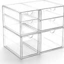 Prsildan Acrylic Drawer Makeup Organizer with 6 Drawers, Set of 2 Office Desk Organizers Accessories, Clear Stackable Storage Drawers for Vanity, Countertop, Craft, Jewelry, Art Supply Organization