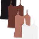 Amazon Essentials Women's Slim-Fit Camisole for Layering and Everyday Wear, Pack of 4 (Large, Black/Brown/Light Brown/White)