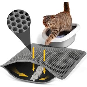 Cat Litter Mat 23"x17", Double Layer Urine & Waterproof Trapping Mat for Kitty Litter Box, Easy to Clean, Non-Slip, Scatter Control Cat Matt for Floor, Gray (Gray)